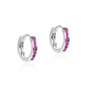 Cercei rotunzi argint Ø12 mm cu pietre fucsia DiAmanti E37132RHF-AS